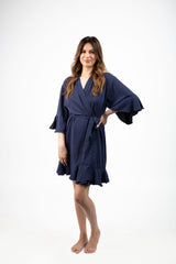 Luxury Navy Blue Ruffled Robe Luxury Navy Blue Ruffled Robe