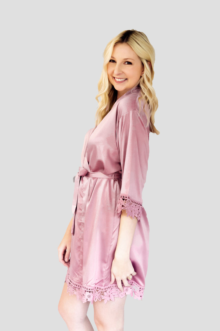 Mauve Solid Satin Robe - Side