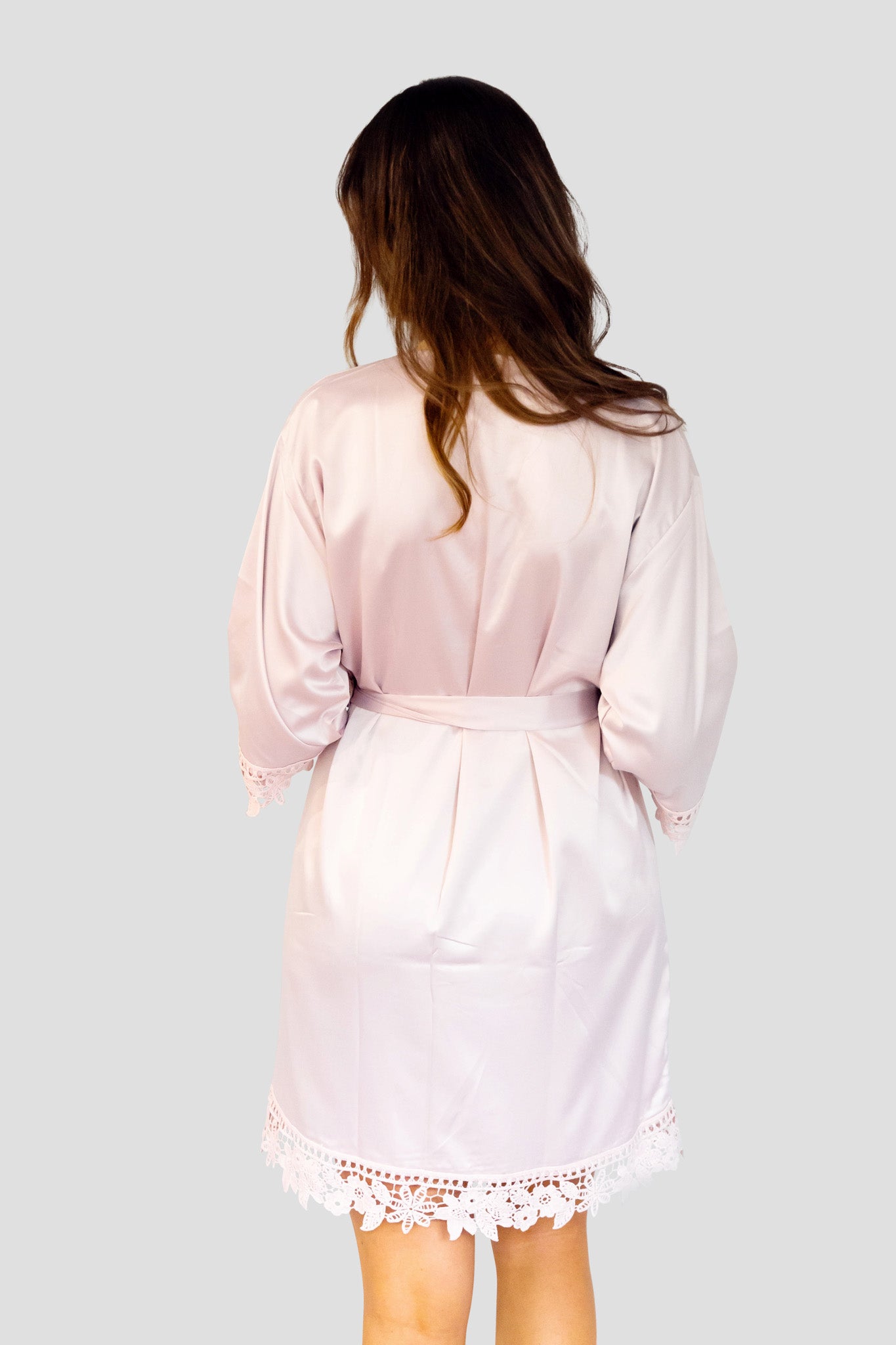 Nude Pink Solid Satin Robe - Back Nude Pink Solid Satin Robe - Back