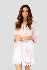 Nude Pink Solid Satin Robe - Front Nude Pink Solid Satin Robe - Front