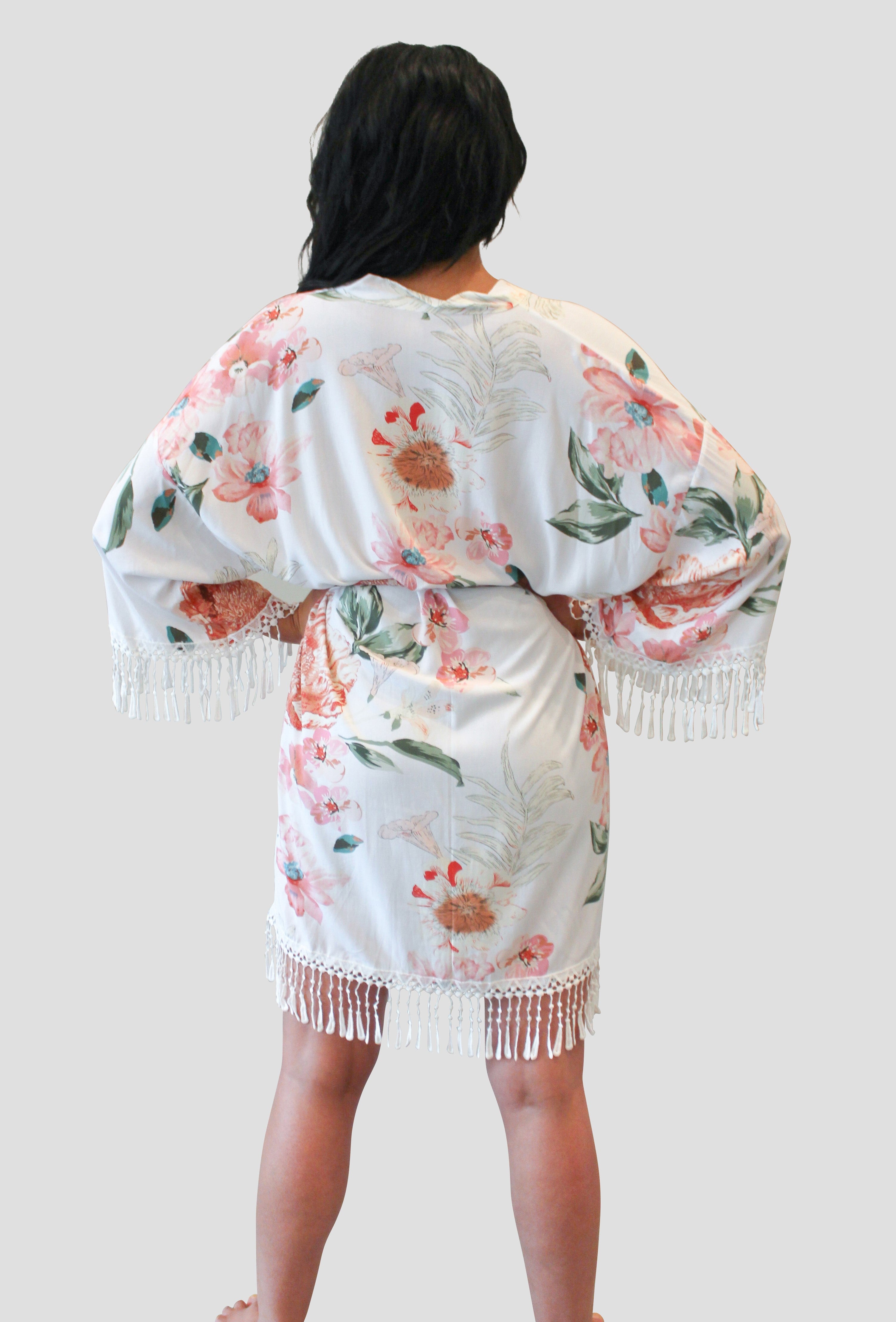 Stylish White Cotton Floral Robe Stylish White Cotton Floral Robe