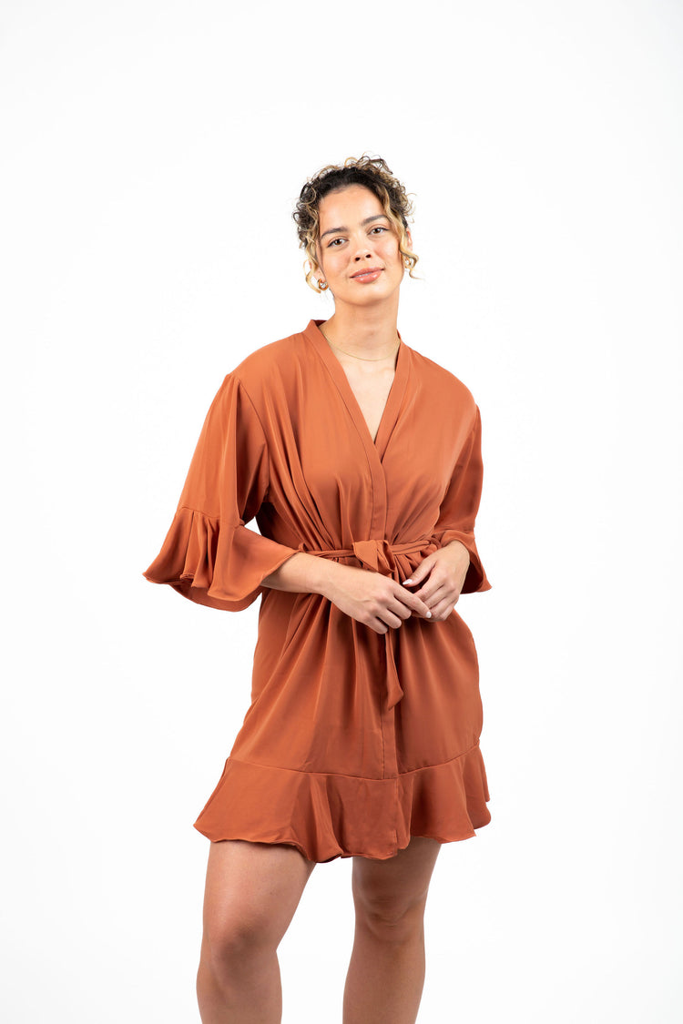 Terracotta Ruffled Robe