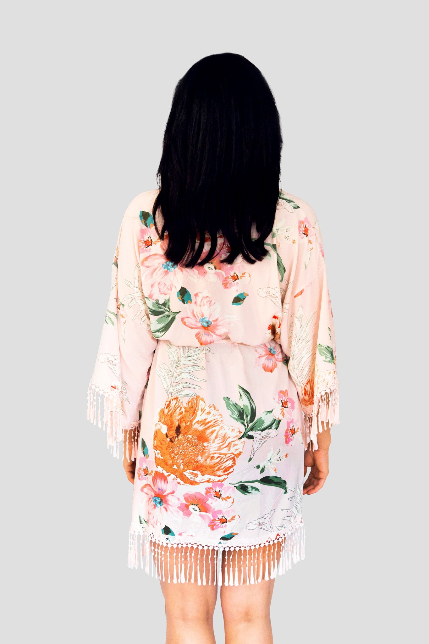 Blush Cotton Floral Robe - Back