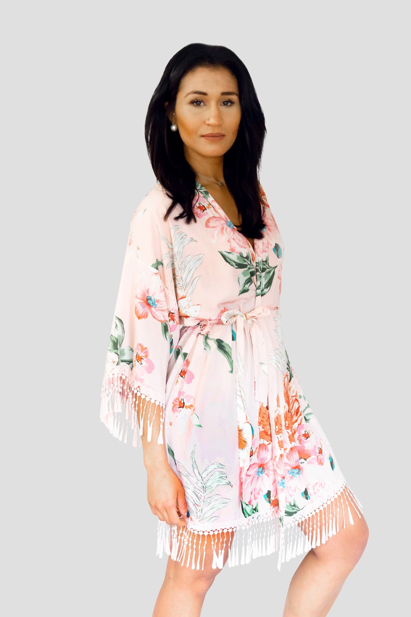 Blush Cotton Floral Robe - Front