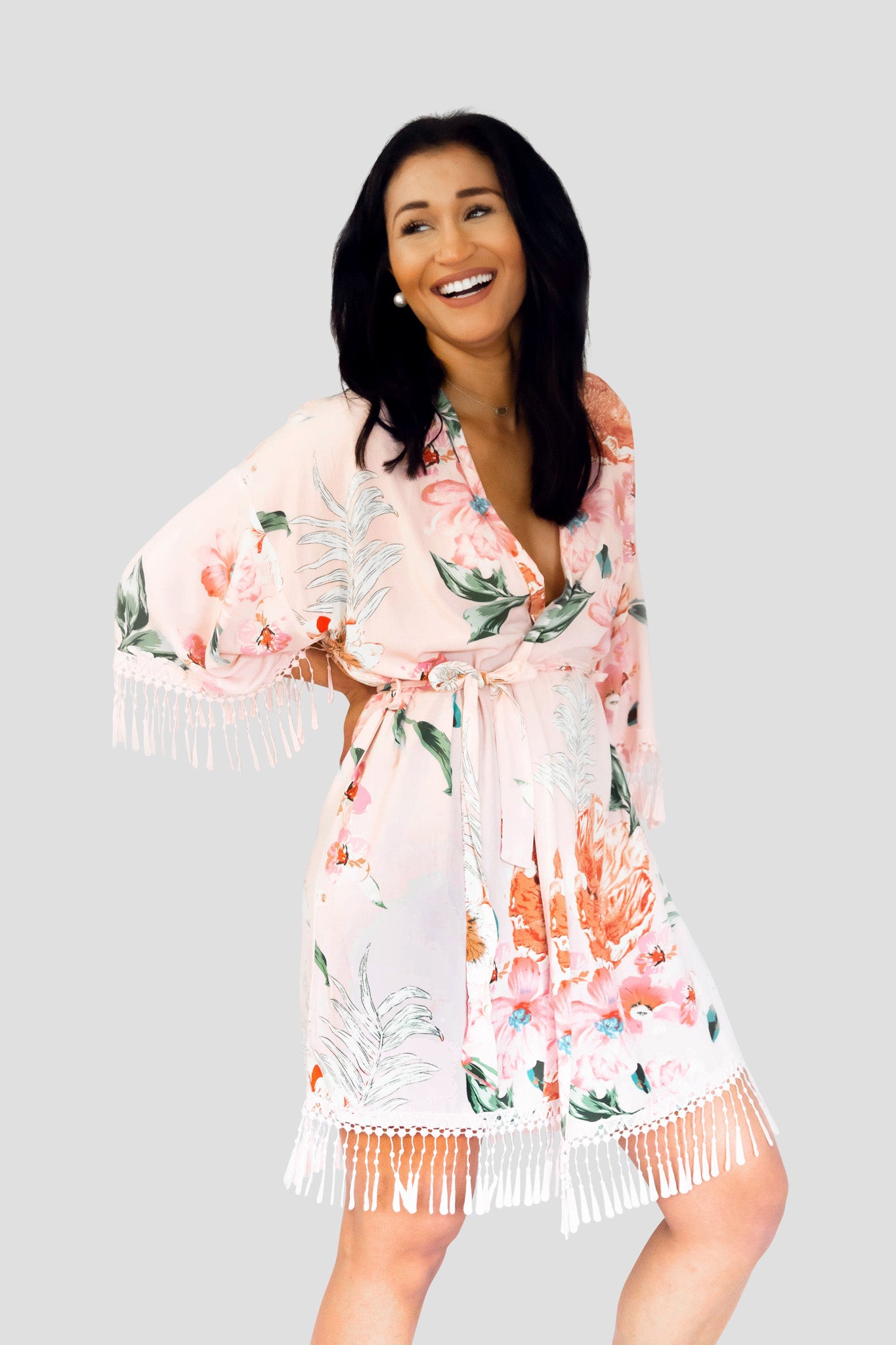 Blush Cotton Floral Robe - Side