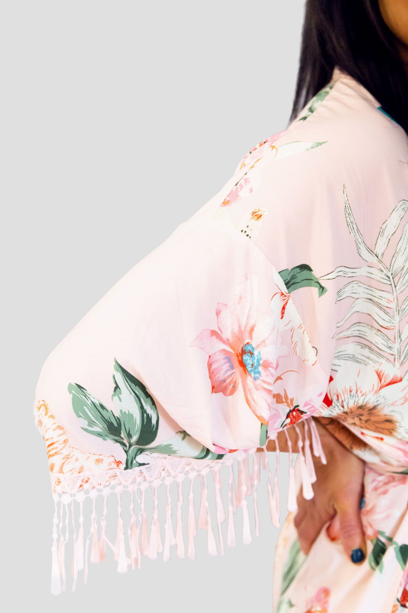 Blush Cotton Floral Robe - Sleeve
