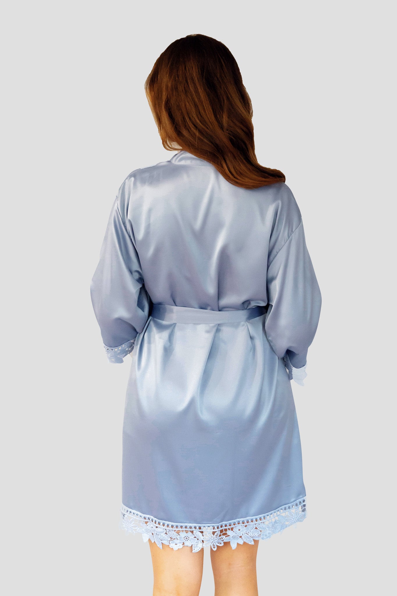 Dusty Blue Solid Satin Robe - Back