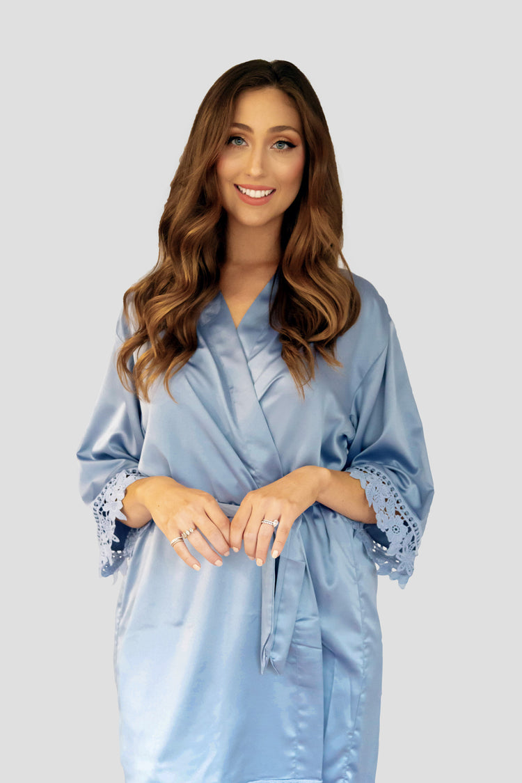 Dusty Blue Solid Color Robe - Front 
