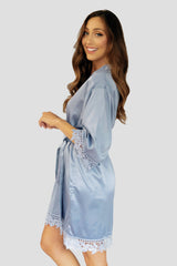Dusty Blue Solid Color Robe - Side