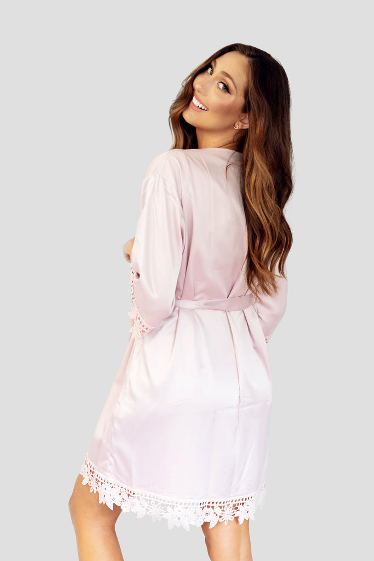 Nude Pink Solid Satin Robe - Side