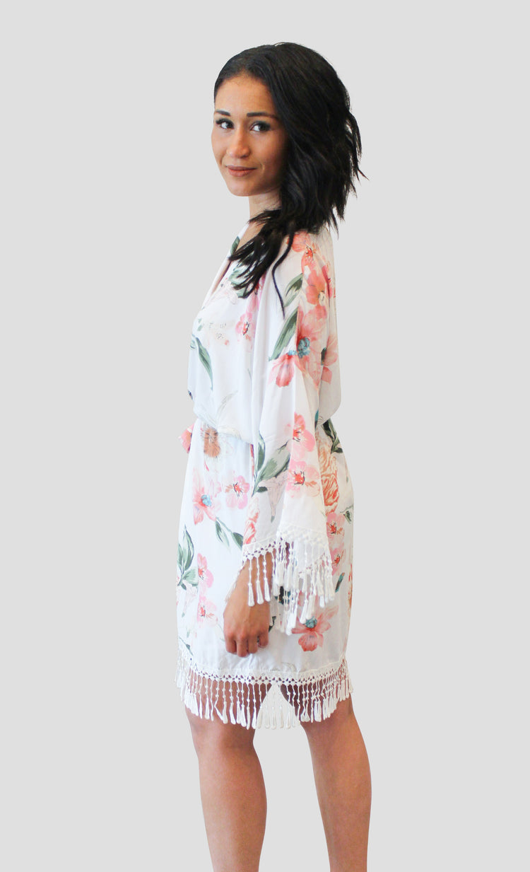 Bridal White Cotton Floral Robe